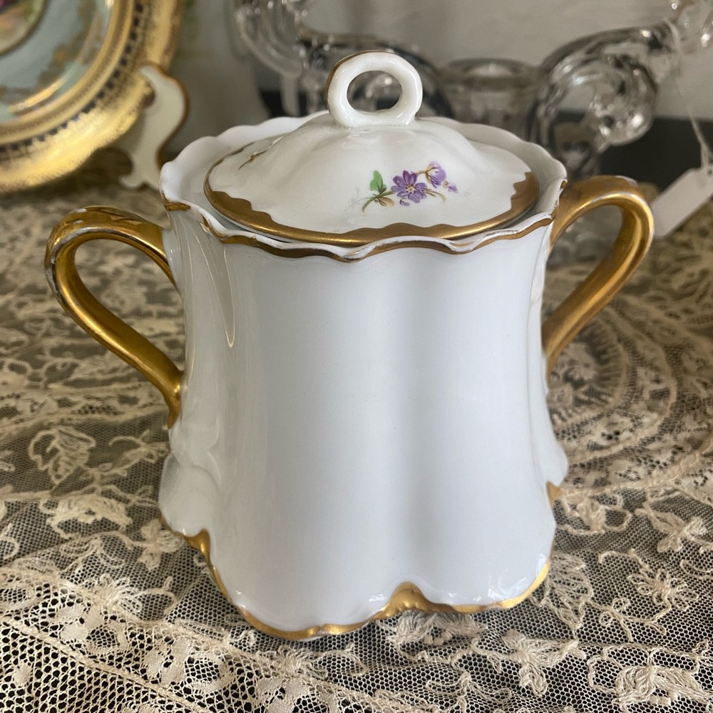 Antique BThomas Bavaria sugar with lid, hand painted florals